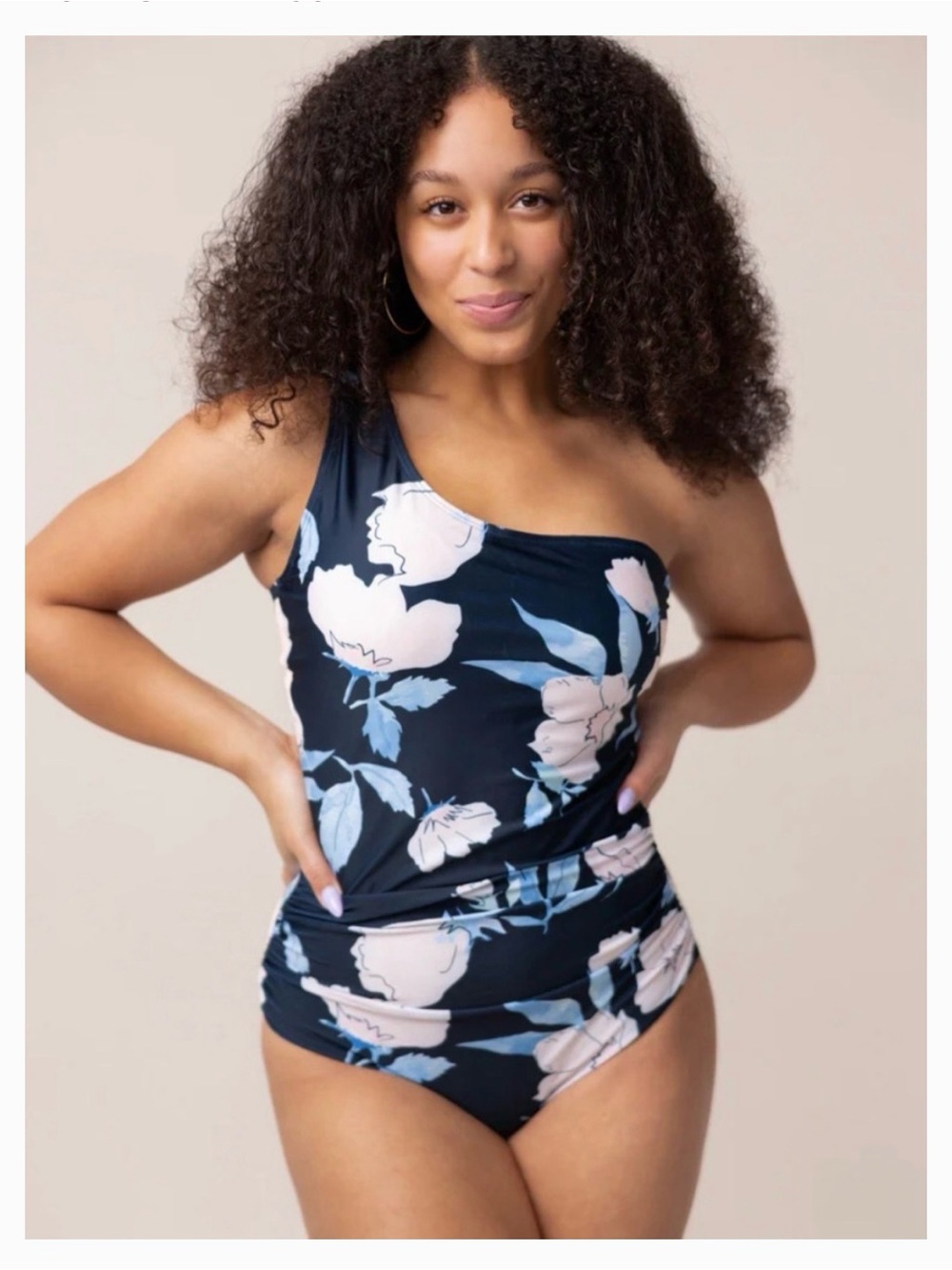 NWT Nani Swimwear Cascade Midnight FloralOne Piece Swimsuit One Shoulder Size S